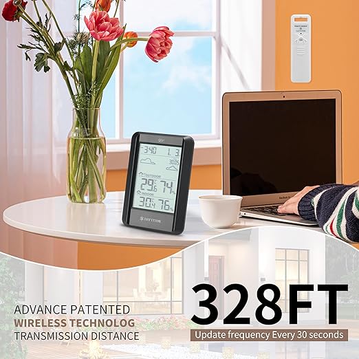 Outdoor Thermometer Wireless Weather Station Temperature and Humidity Monitor, Thermometers with 330ft Range Remote Sensor and Backlight Display Outdoor Thermometer Waterproof,Black