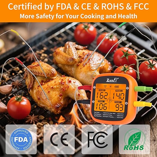 Wireless Digital Meat Thermometer,Instant Read Food Thermometer with LCD Display and 4 Stainless Probes,Advanced Electronic Thermometer Waterproof for BBQ Cooking Kitchen Outside Grill