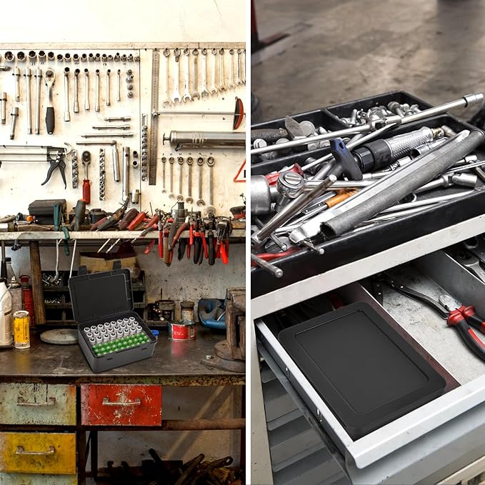 FULLCASE Battery Storage Organizer Holder Holds 54 AA AAA Batteries, Box Cases Garage Container, Home Drawer Organization Dispenser (Case Only) Black