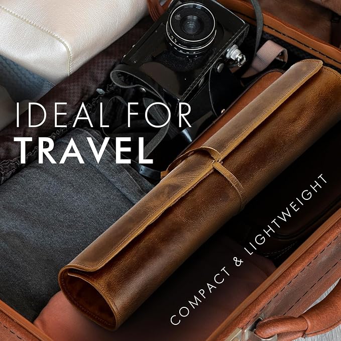 ELIZO Leather Knife Roll Bag Professional Chef Knife Case, Durable Knife Sheath Holder, Cooks & Culinary Tools Carrying Storage, Portable Knife Wrap - 4 Slots