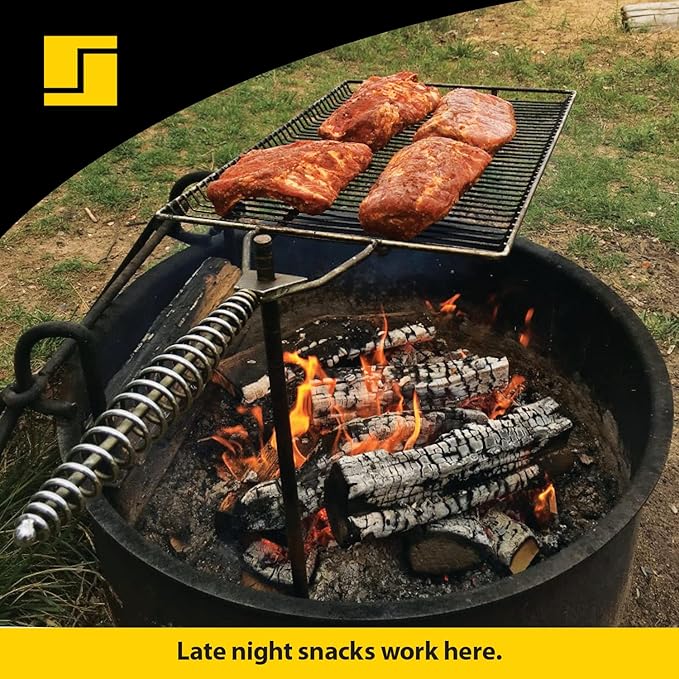 Stromberg Carlson Stake & Grill – Portable Camping Grill Grate for Outdoor Camping, Backpacking, and RV Use, Campfire Cooking Equipment for Fire Pit Cooking, Silver, 15"x22" w/ 36" Long Stake