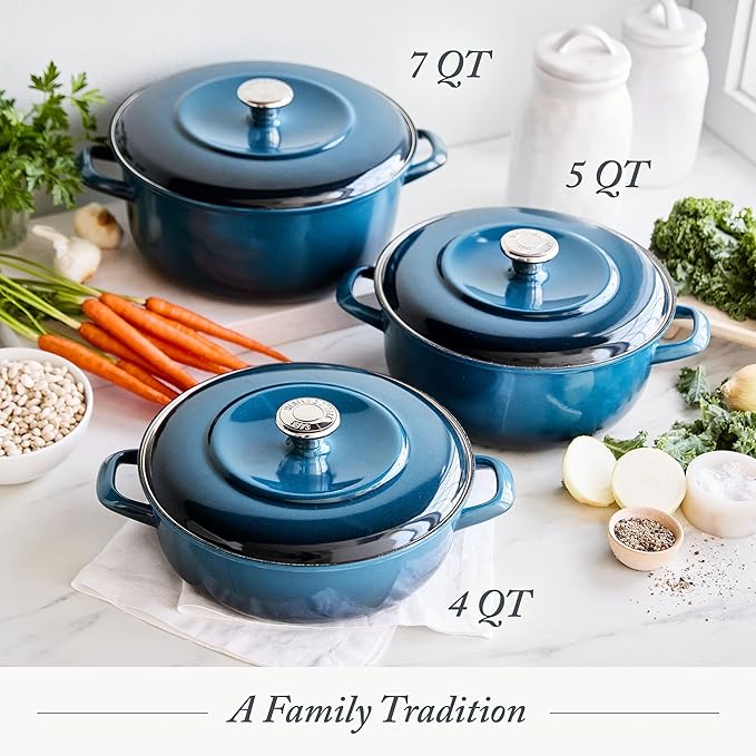 Merten & Storck 5.3QT Round Dutch Oven Casserole Pot with Lid, European Crafted Enameled Iron Stockpot, Induction & All Cooktops, Braising, Stews, Roasting, Slow Cooking, Sourdough, Aegean Teal