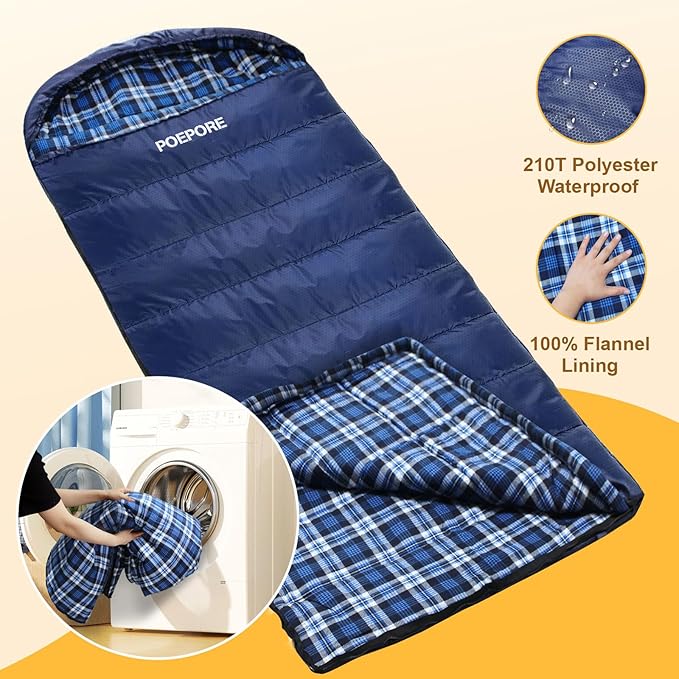 Flannel Sleeping Bag Cotton 0 Degree Cold Weather for Adults XXL Sleeping Bag 4 Season Big and Tall with Compression Sack