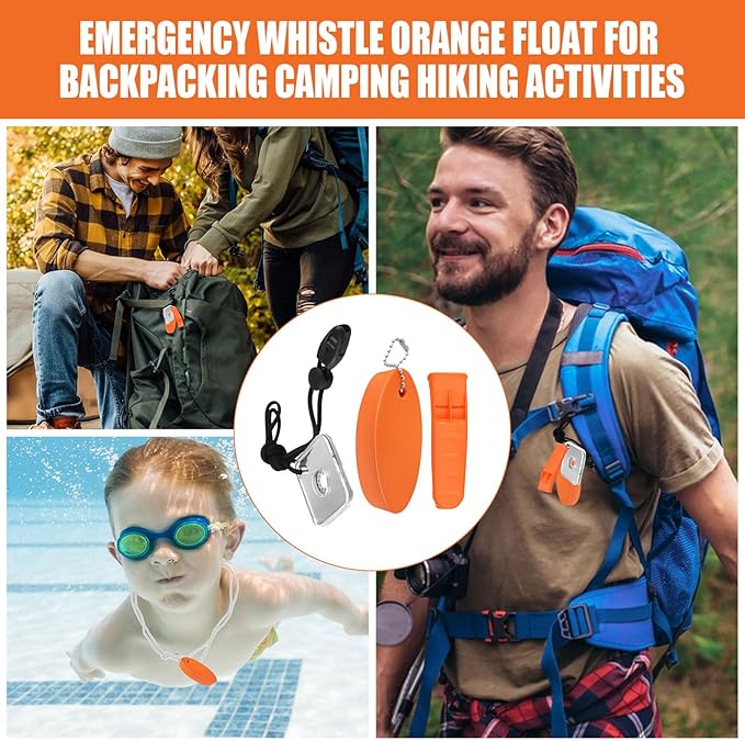 Outdoor Rescue Signal Mirror Floating Whistle Combo Survival Kit Flash Signaling Mirror Emergency Whistle Orange Float for Backpacking Camping Hiking Activities