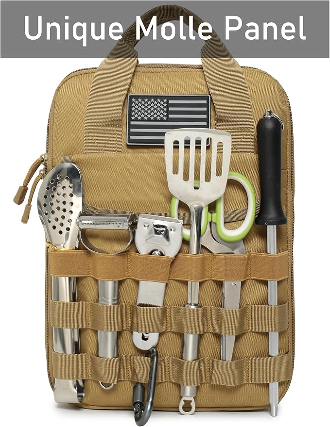 Tactical Camp Kitchen Organizer Camping Cooking Utensils Bag for BBQ, Picnic, Travel & Hiking (Bag Only)