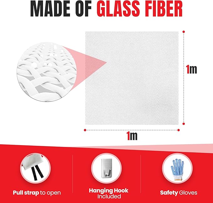 AI FORCE Fire Blanket with Gloves & Hooks – Fireproof Emergency Safety Blanket for Home, Kitchen, Fireplace, Camping, BBQ, Grease & Outdoor Fires – Survival Gear