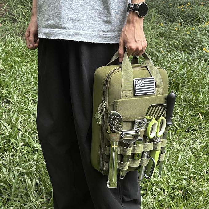 Tactical Camp Kitchen Organizer Camping Cooking Utensils Bag for BBQ, Picnic, Travel & Hiking (Bag Only)