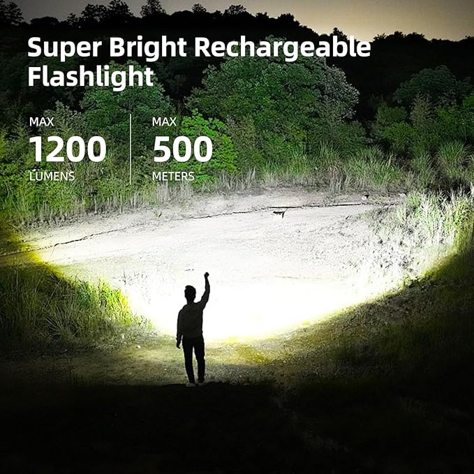 WARSUN Compact Magnetic Flashlight – 1200 Lumens Rechargeable LED Torch, Zoomable Small Flashlight with COB Side Light & Battery Indicator, for Emergency & Outdoor Use