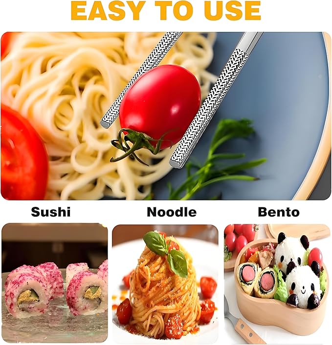 Metal Chopsticks Reusable 1 Pair Stainless Steel Travel Chopsticks Dishwasher Safe Square Lightweight Non-Slip Chop Sticks with case(Silvery)