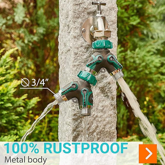 Garden Hose Splitter 2 Way Heavy Duty, Strong & Durable Garden Y Hose Splitter Connector Metal Body, Faucet Splitter, Hose Adapter, Water Tap Outdoor, Two Way Double Dual Hoses Splitter