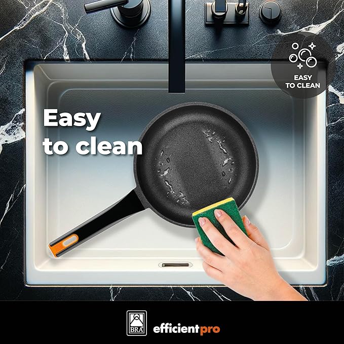 BRA COOKWARE Efficient Pro Frying Pan | 8 inches Cast Aluminum Frypan | Profile Plus Non-Stick | All Heat Sources Compatible | PFOA Free | Ergonomic Heat-Resistant Handle | Non Deformable