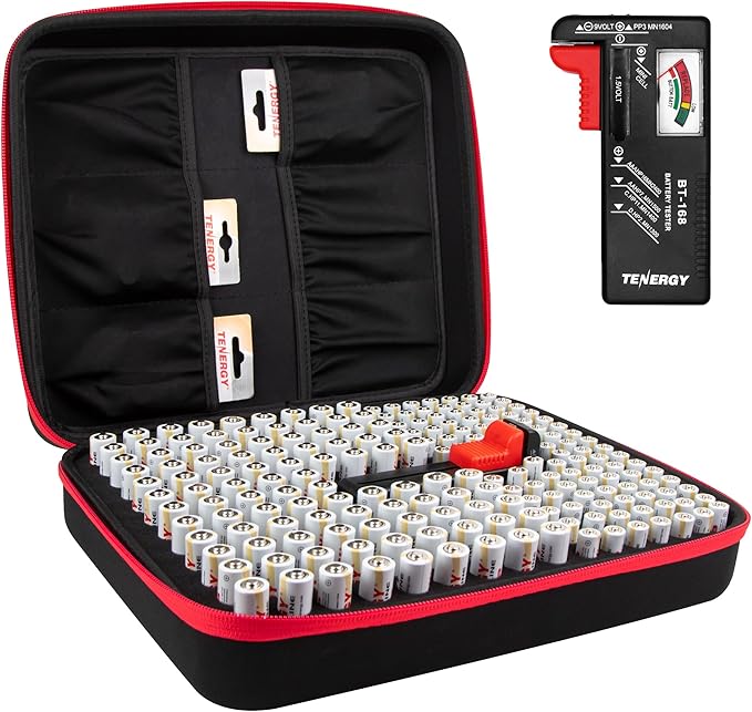 Tenergy Alkaline Batteries & Storage Case, 100xAAs 100xAAA Batteries and Battery Organizer Case