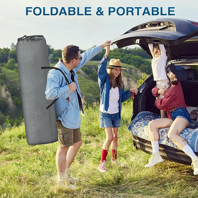 ZENPETIO Camping Cots for Adults, Portable Folding Sleeping Cot with Carry Bag, 1200D Double Layer Oxford Ultra Soft Cot Bed with Mattress, Tent Cot for Travel Office Hospital, Support 500lbs, Gray