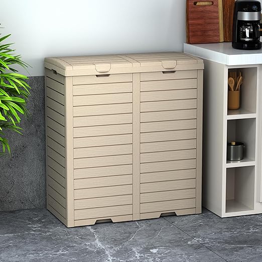 Vixzen 68Gallon Outdoor Trash Can with Lid,Waterproof Resin Waste Bin,Lightweight,Large Sturdy Garbage Bin for Patio,Kitchen,Backyard,Gray