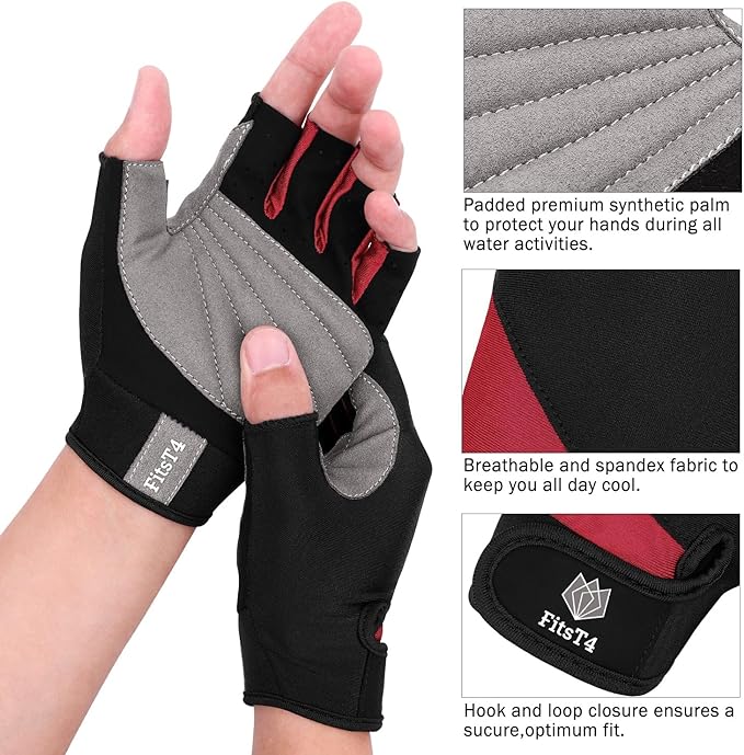 FitsT4 Sports Half Finger Padded Palm Gloves for Diving, Sailing, Jet Skiing, Stand-UP Boarding, Kayaking and Water Skiing, Suitable for Men&Women&Youth