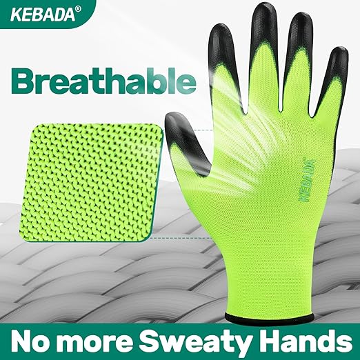 Kebada W1 Work Gloves for Men and Women, PU Coated Safety Gloves with Grip, Touchscreen, Ideal for Warehouse Package Handling, Construction, Gardening, Green XX-Large