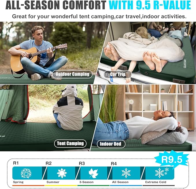 Self Inflating Sleeping Pad with Electric Pump, 4" Thick Ultralight Memory Foam Camping Mattress, Telescopic & Compact, Fast Inflate Insulated Camping Air Mats for Car Travel/Tent/Cot,Green