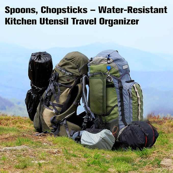 Camping Utensil Roll Bag, Waterproof Chef Knife Cutlery Up Pouch Bag with 13 Slots For Fork, Spoon, Chopstick, Portable Professional Case Hold Storage Kitchen Cooking Set Travel Organizer, Army Green