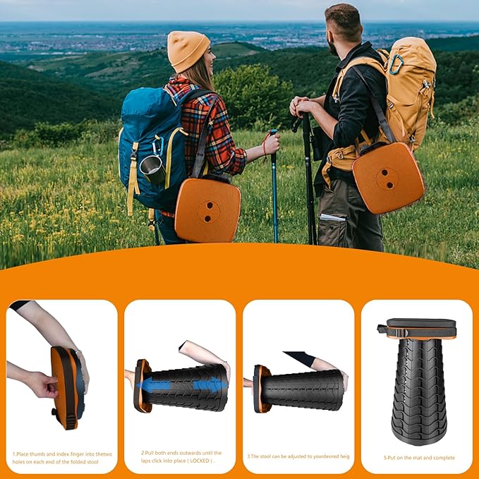 Foldable Camping Stool with Cushion, Portable Folding Stool with Nylon Bag, Collapsible Stool for Adults Portable, Max Load 550 LB