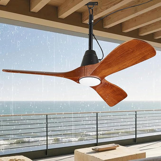 3 Blades Wood Outdoor Ceiling Fan with Light for Patios, Farmhouse Rustic Ceiling Fans with Lights, 42" Plug-in Wet Rated Outdoor Gazebo Fan for Exterior House Porch Patio, Waterproof,F245