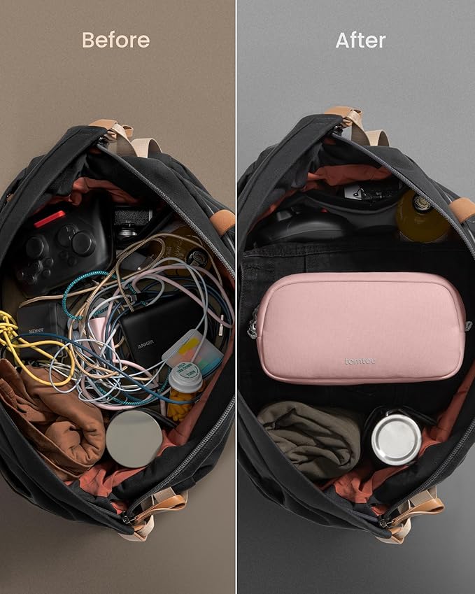 tomtoc Electronics Organizer Travel Case, Water Resistant Travel Bag Cable Organizer for Essentials, Tech Pouch Accessories Carry Storage for Cord, Phone, Cables, Airpods, USB Flash Drive, Daily Items