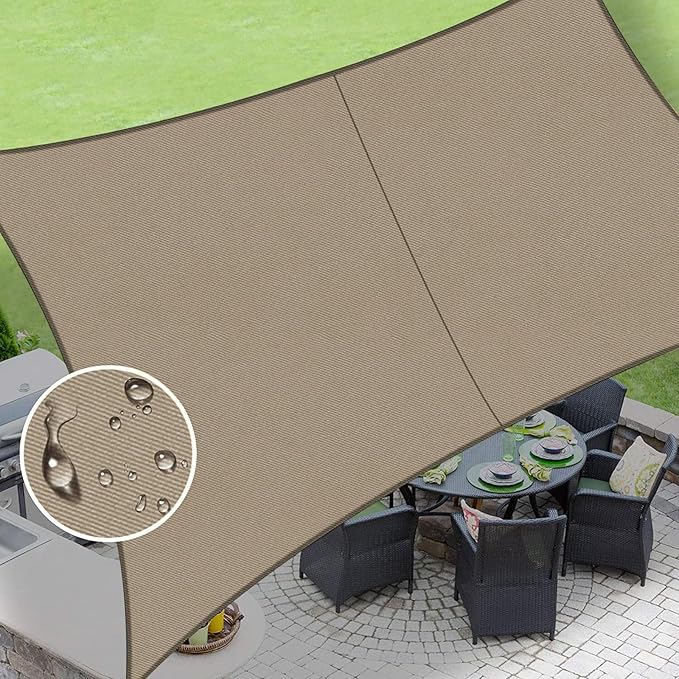 LOVE STORY Waterproof 6'5''x10' Rectangle Taupe Sun Shade Sail Cannoy UV Resistant for Outdoor Patio Garden Backyard (We Make Custom Size)
