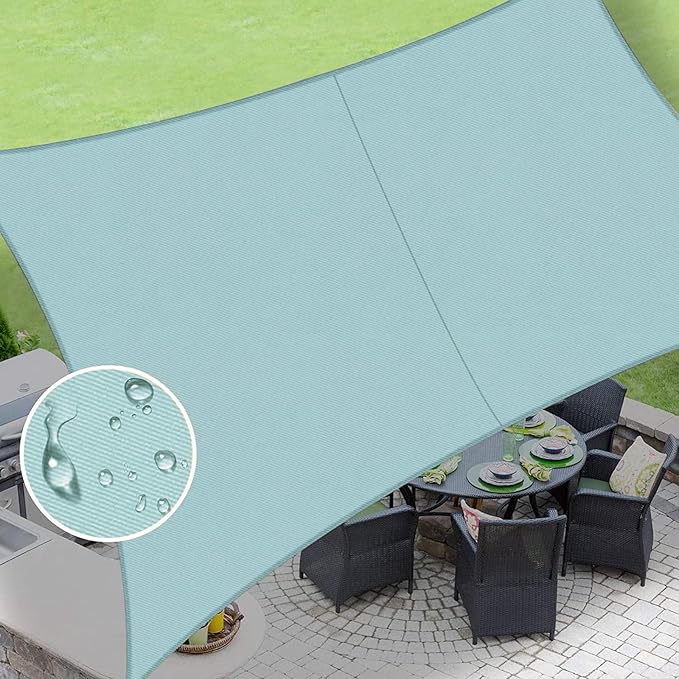 LOVE STORY Waterproof 7'x13' Rectangle Sky Blue Sun Shade Sail Cannoy UV Resistant for Outdoor Patio Garden Backyard