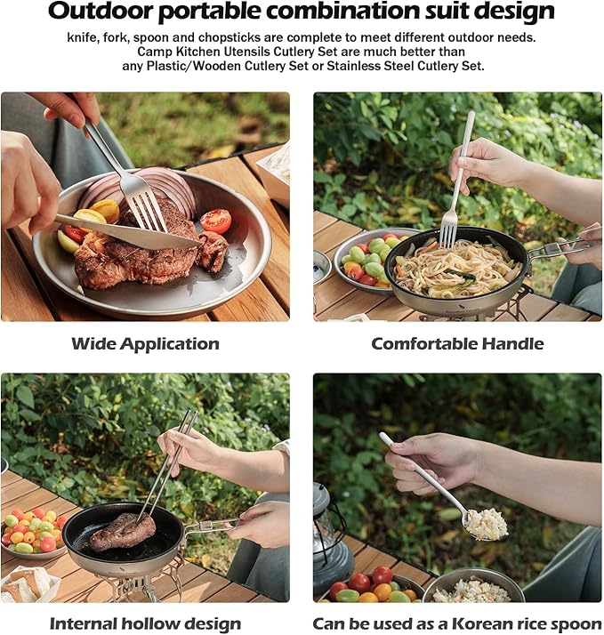 Boundless Voyage Titanium Cutlery Set Portable Camping Tableware Chopsticks Knife Fork Spoon Set for Home Travel (4 PCS SET)