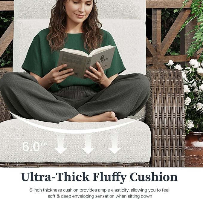 Outdoor Wicker Recliner Chair High Back Patio 360°Swivel Reclining Lounge Chair with 6-Inch Thick Cushion