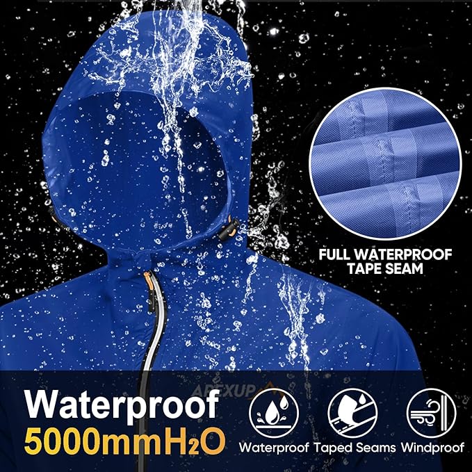 APEXUP Packable Rain Jacket Men with Reflective Zipper, Lightweight Waterproof Raincoat, Mens Rain Jacket for Outdoor Sports