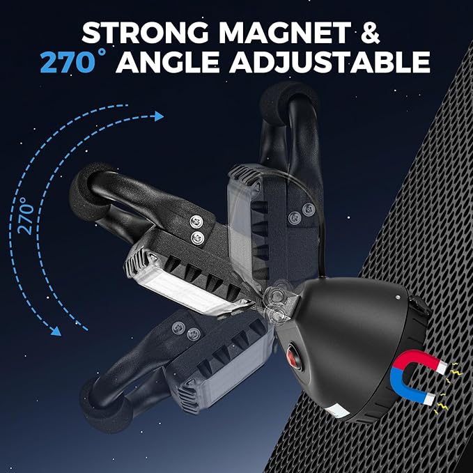 LED 18W Work Light 2400LM Aluminum Alloy Strong Magnetic Waterproof Dustproof Portable Handle Floodlight Suitable for Repair Workshop Garage Construction Site (Black)