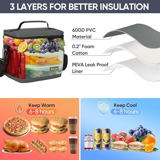 BALEINE Insulated Lunch Bag for Men Women, 15 Can Leakproof Cooler Bag with Adjustable Shoulder Strap for Work Picnic, Lunch Box for Women Men (Medium, Black)