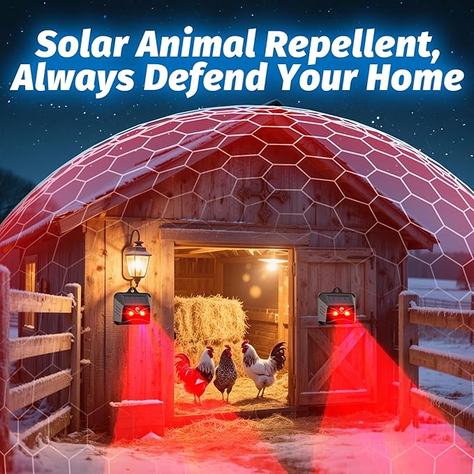 4 Packs Solar Animal Repeller, 2025 Upgraded Predator Nocturnal Animal Repellent, Red Led Light Control Outdoor Deterrent Coyote Raccoon Deer Fox Skunk Squirrel for Garden Yard Farm Chicken Coop
