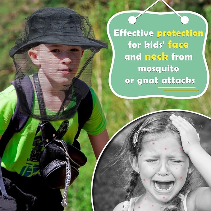 South to East Premium Kids Mosquito Head Net for Insect, 2 Pack, Fly & Bug Protection | Ultra Large & Long, Extra Fine Holes for Camping, Hiking, Fishing, Safari, Fits All Hats for 5-12 yrs Children