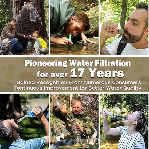 Miniwell L630 Portable Water Filter with Upgraded Vacuum Packaging - 25 Year Storage, Long Lasting and Versatile Usage Options, 3 Pack Filter and 1L Bottles