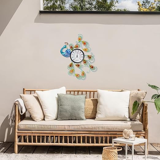 23 inch Outdoor Thermometer, Large Thermometer Outdoor Waterproof, Peacock Decorative Outdoor Thermometers, Outside Thermometer for Patio, Garden, Backyard, Living Room