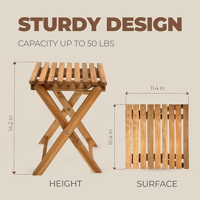 2PCs Folding Side Tables, Waterproof Patio Foldable End Table, Portable Side Table for Indoor and Outdoor Garden, Porch, Balcony, Camping, Fishing, Natural Color, Small Size 14 inch Height