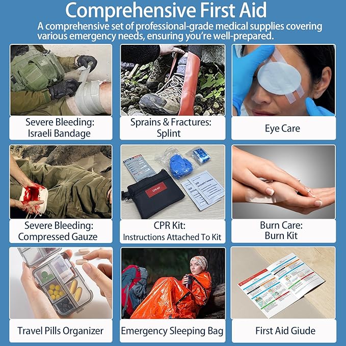 Best Survivor Waterproof First Aid Kits -348 Piece Comprehensive Trauma Kit, Emergency Medical Kit for Marine, Outdoor, Camping, Hurricanes, Boating and Car -with Labeled Compartments for Easy Access