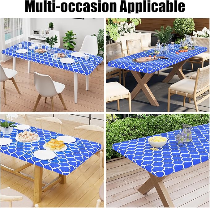 Smiry Rectangle Picnic Table Cover, Waterproof Elastic Fitted Camping Tablecloths for 6 Foot Tables, Wipeable Flannel Backed Vinyl Tablecloth Protector for Indoor, Outdoor (Blue, 36x72 Inches)