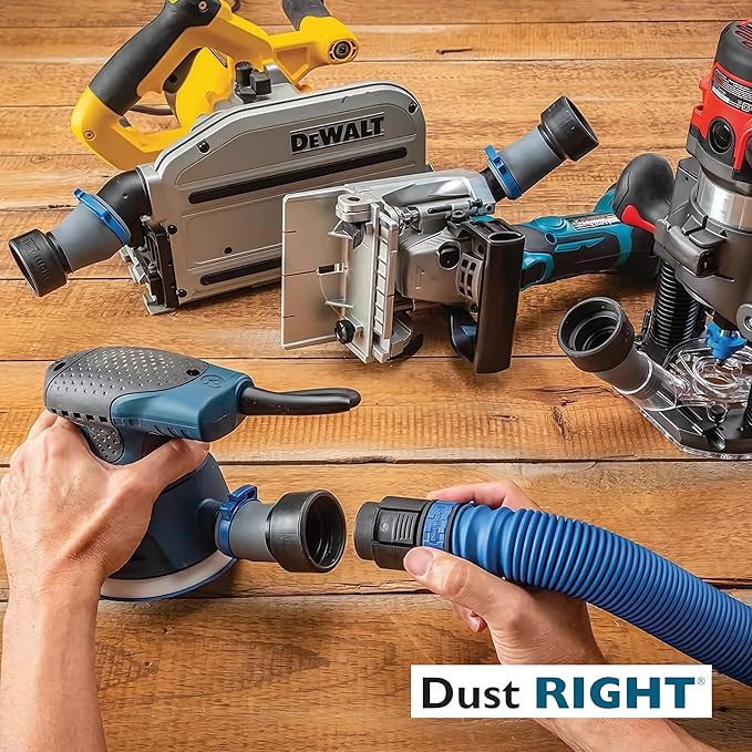 Dust Right Flexiport Power Tool Hose Kit - 3 To 12' Expandable Hose & 4 FlexiPorts - Lightweight Dust Collectors for Woodworking Power Tools - Collector Hose for Shop Vacuums, Table Saw & More