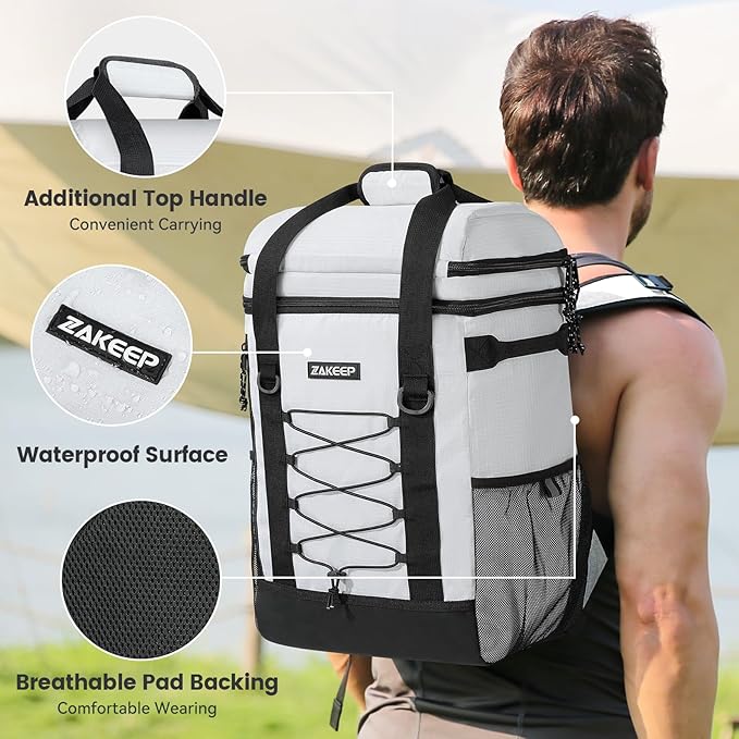 Cooler Backpack, 36 Cans Multifunctional Leakproof Cooler Backpack with Padded Top Handle, Mesh Pocket for Camping BBQ