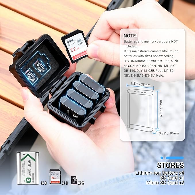 NP-BX1 LI-92B LI-90B DB-110 Battery Memory Card Case, Portable Digital Camera Battery Organizer for 4 x Sony NP-BX1 Ricoh DB-110 Canon NB-13L Olympus LI-90B LI-92B Battery, 1 x SD & 2 x Micro SD Card