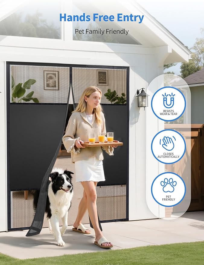 Magnetic Screen Door with Privacy Protection, Upgraded PET Mesh Screen for Hands Free Entrance & Keep Out Bugs, Fit for 72"x80" Sliding Door,Large Patio Door and French Door