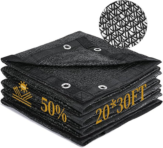 Garden 50% Shade Cloth, 20 x 30FT Sun Shade Mesh Tarp with Reinforced Grommets, Durable HDPE Material Outdoor Shade Cloth for Plants, Greenhouse, Pergola and Backyard Patio Sunshade
