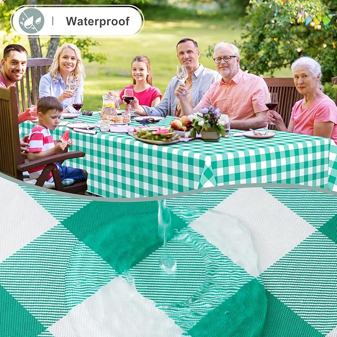 misaya Rectangle Waterproof Vinyl Table Cloth, Buffalo Flannel Backed Tablecloth, Wipeable Plastic Table Cover for Dinner, Kitchen, Outdoor (60" x 144", Green and White)