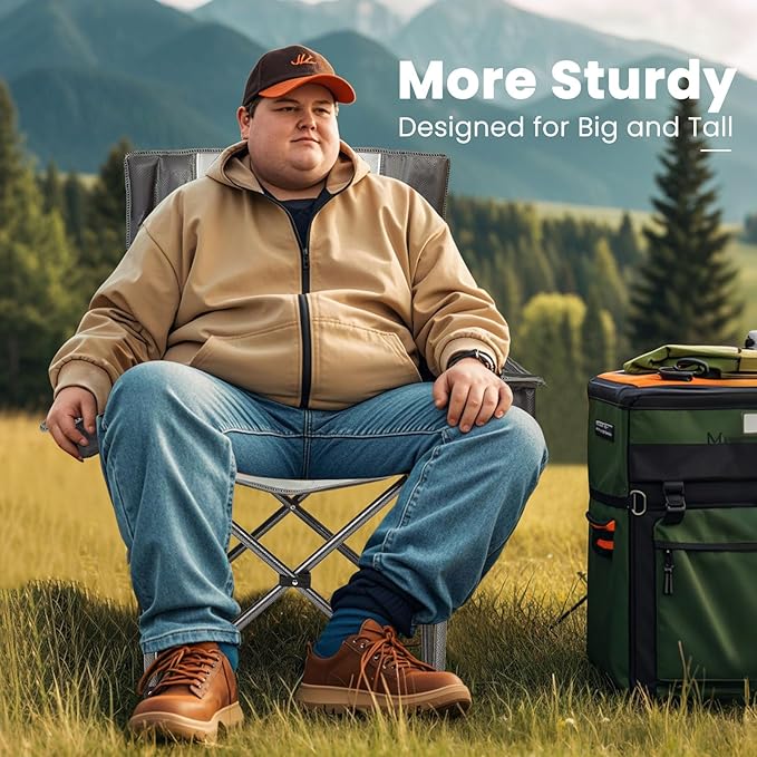 4 Pack Oversized Folding Camping Chair for Adults, Supports 500 LBS Camping Chairs, Outdoor Lawn Chairs for Adults, Portable Chairs for Camping, Beach, Fishing, Hiking, Gray