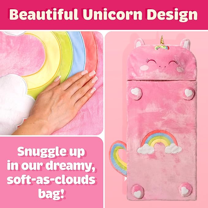 Kids Sleeping Bag for Boys & Girls - Glow in The Dark for Ages 3+, Large With Pillow Pocket, Extra Soft Toddler Blanket (66" x 33")