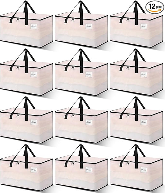Heavy Duty Moving Bags - Extra Large Packing Bags and Storage Totes, Collapsible and Foldable Option for Moving and Storage, Clear, 125 L - 12 Pack