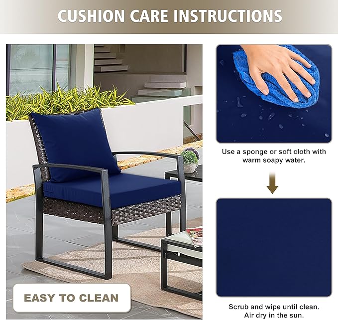 Outdoor Chair Cushions, Waterproof Outdoor Cushions for Patio Furniture w/Fade-Resistant, Removable & Machine-Washable Covers, 19x19 Inch, Ideal for Seat in Gardens/Porch – Set of 2, Navy Blue