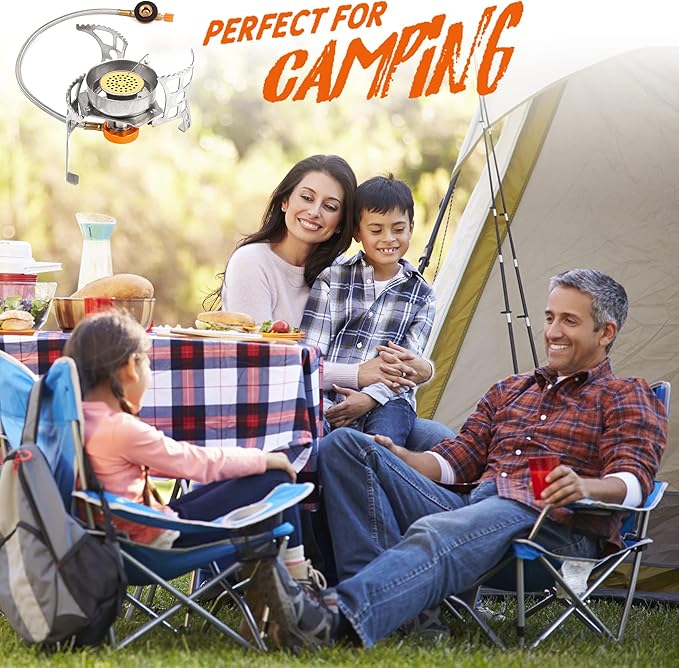 Camping Stove with Fuel Canister Adapter Portable Collapsible Gas Stove with Piezo Ignition-3900W-Lightweight-Windproof-Butane Adapter Camping and Backpacking Mini Stove Kit for Hiking